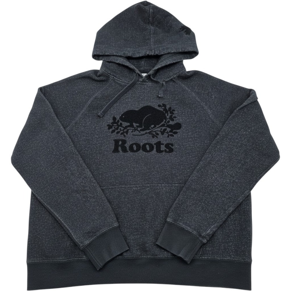 Roots Salt & Pepper Hoodie Mens XL Grey Flocked Beaver Logo Pullover Grunge